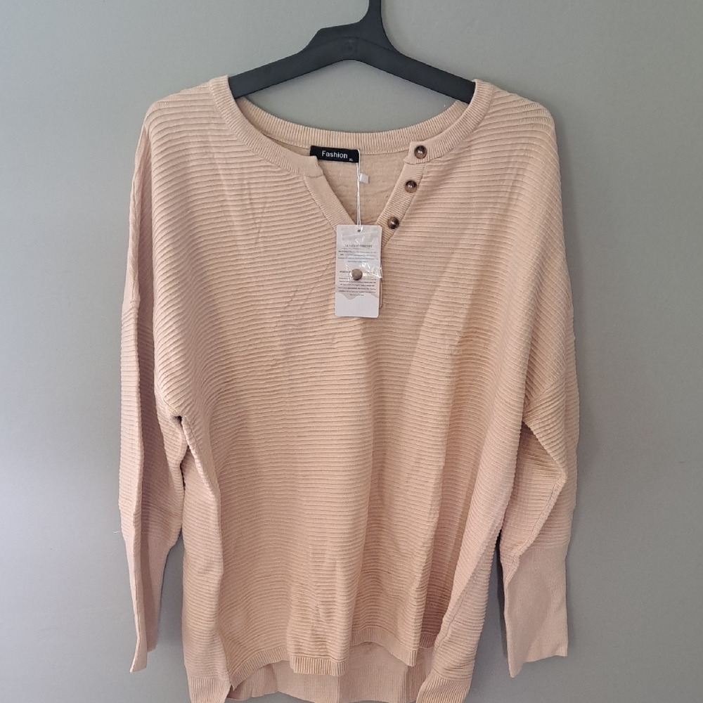 Fashion Beige V-Neck Sweater